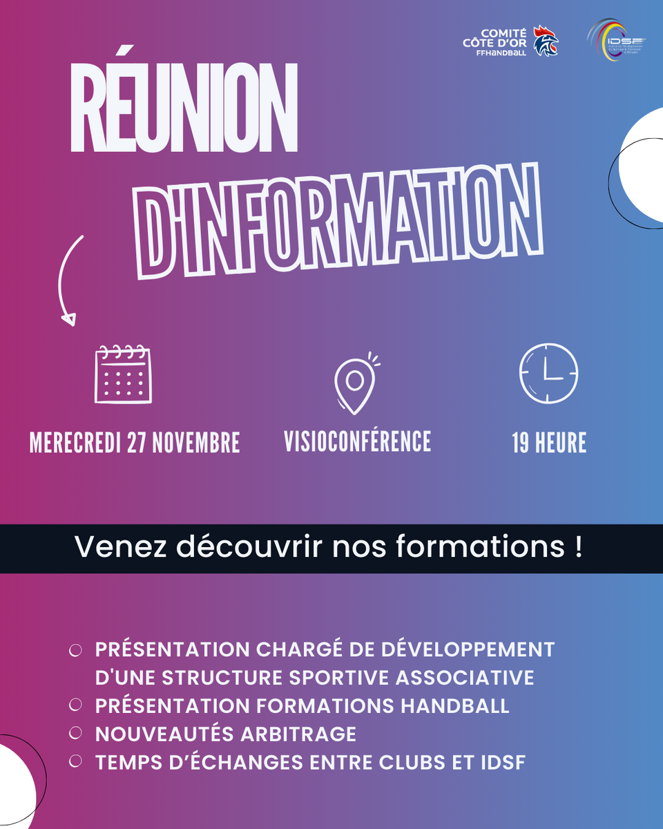 REUNION D'INFORMATION NOUVELLES FORMATIONS IDSF